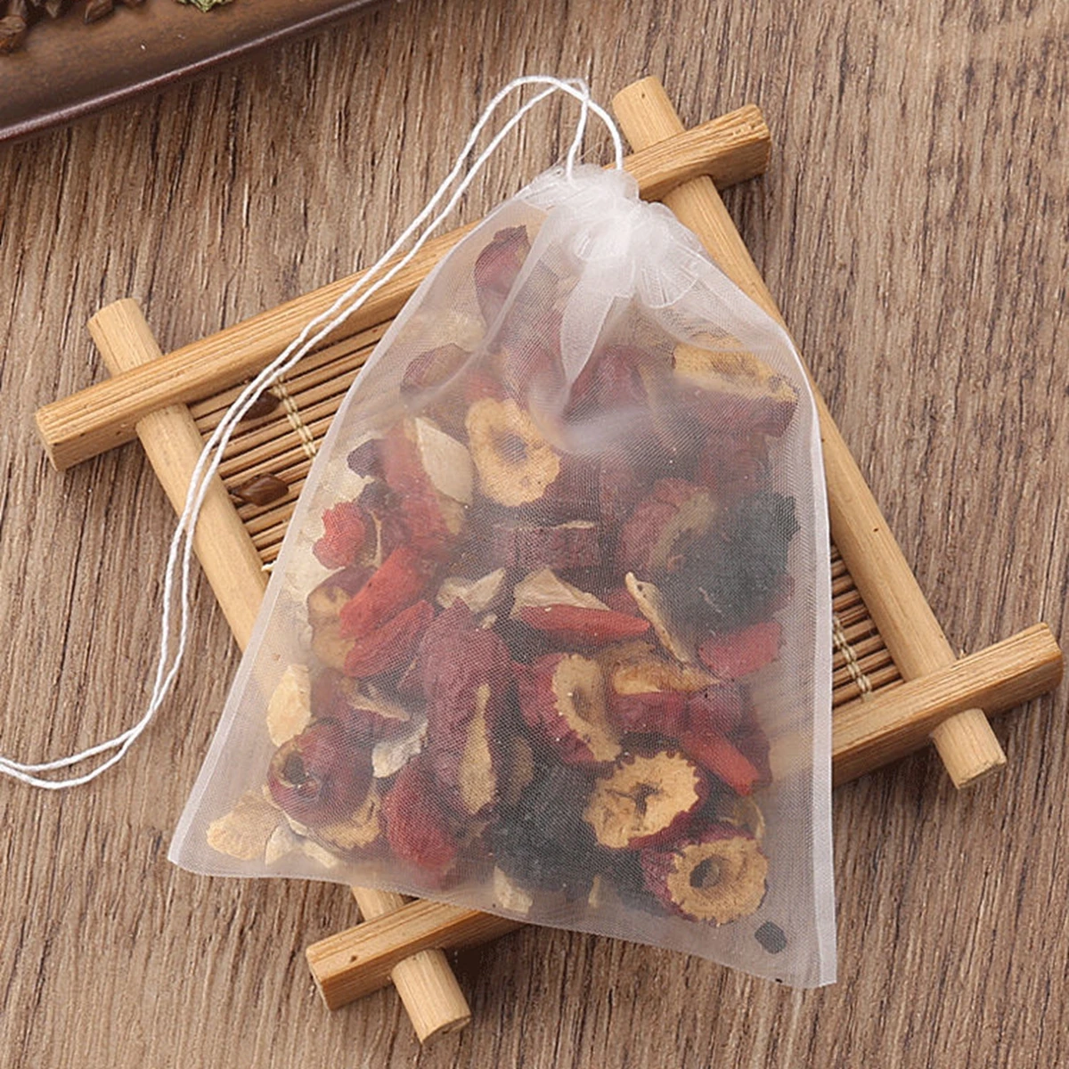 1000pcs Disposable Tea Bags Transparent Nylon Teabags Empty Tea Bags with String Heal Seal Tea Infuser Filter Bag for Spice Herb