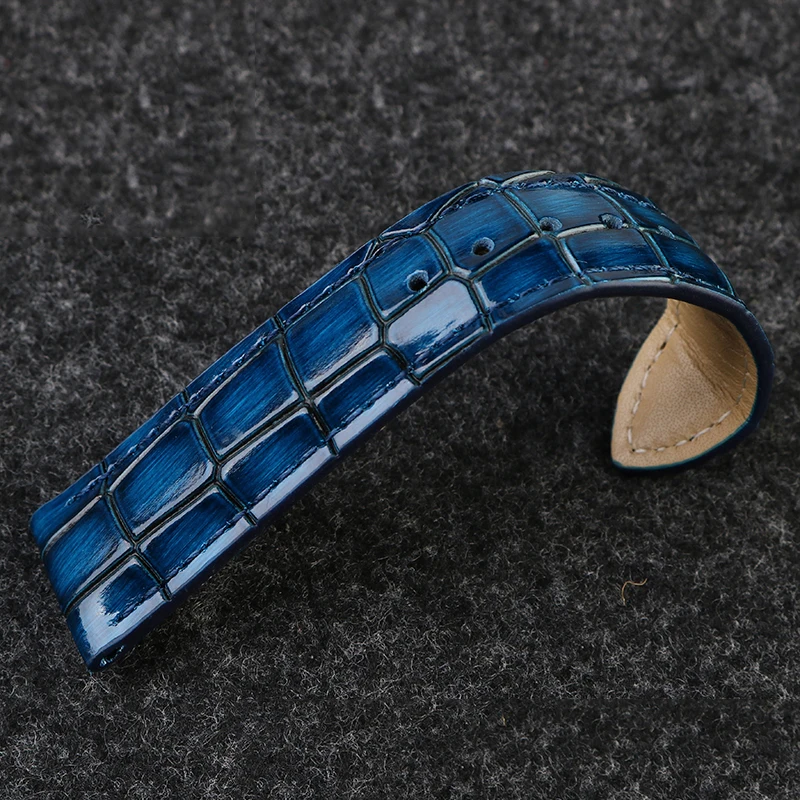 18 مللي متر 20 مللي متر 22 مللي متر الأزرق مشرق حزام من الجلد ل أوميغا رولكس المياه شبح سايكو كاسيو تيسو التمساح نمط جلد البقر الرجال حزام (استيك) ساعة