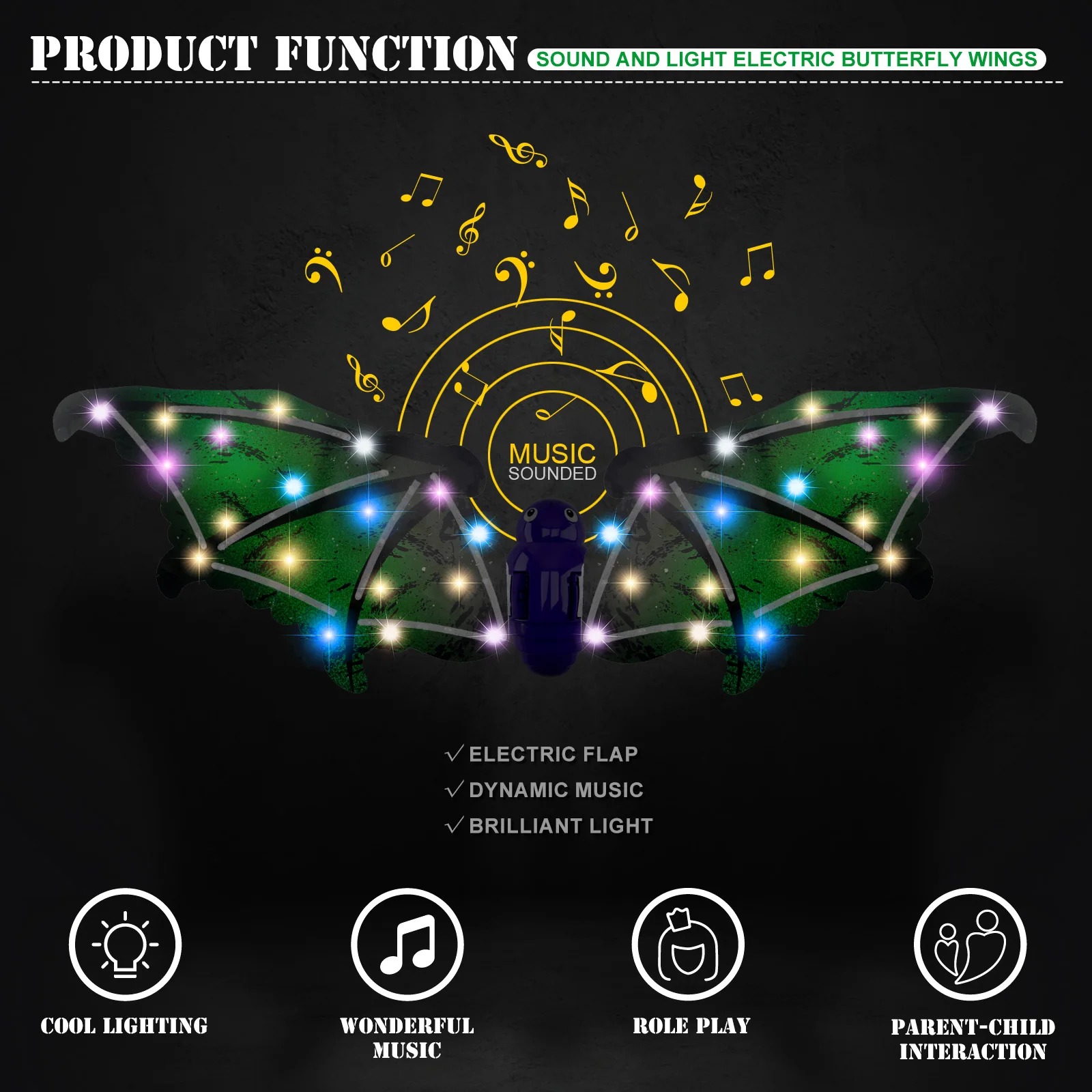 لعبة جناح الخفافيش للأطفال بأجنحة الشيطان مع أضواء LED ووظيفة موسيقية مثالية لهدايا عيد الميلاد