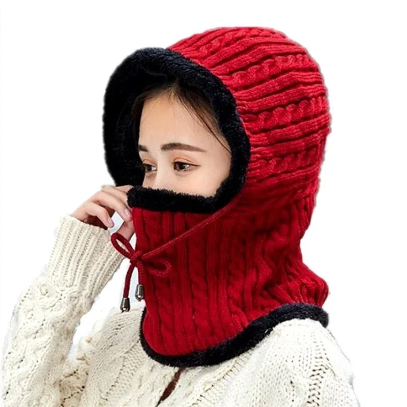 Women Fashion Warm Winter Knitted Hat Scarf  Women Warm Mask Thick Girl Female Caps Fashion Accessories