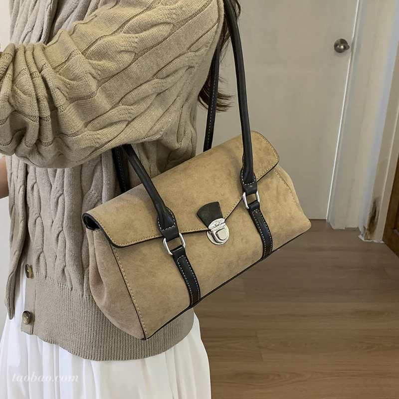 

Сумки для женщин, осенне-зимняя сумка из нубука, большая вместительная сумка на одно плечо, темпераментные сумки под мышками, трендовые сумки