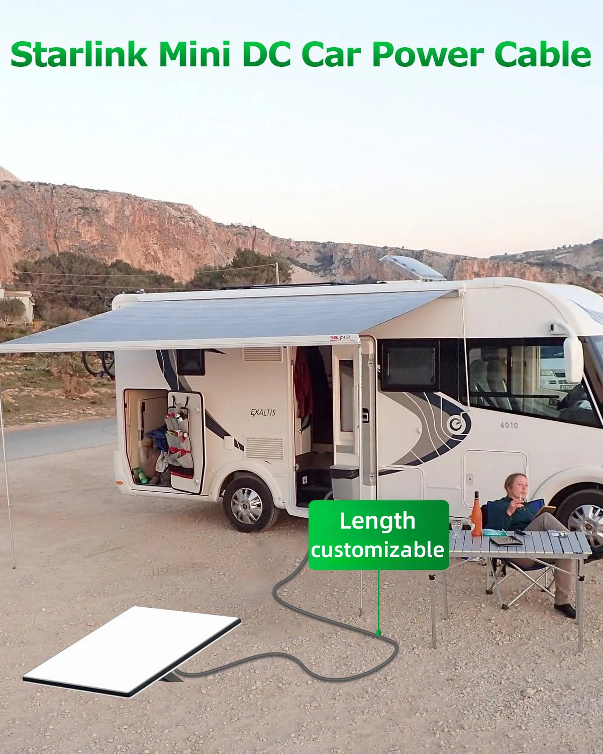 DC Car Charger Auto Power Supply 18AWG Cable Waterproof DC to Car Cigarette Lighter Male Cable Suitable for Starlink Mini