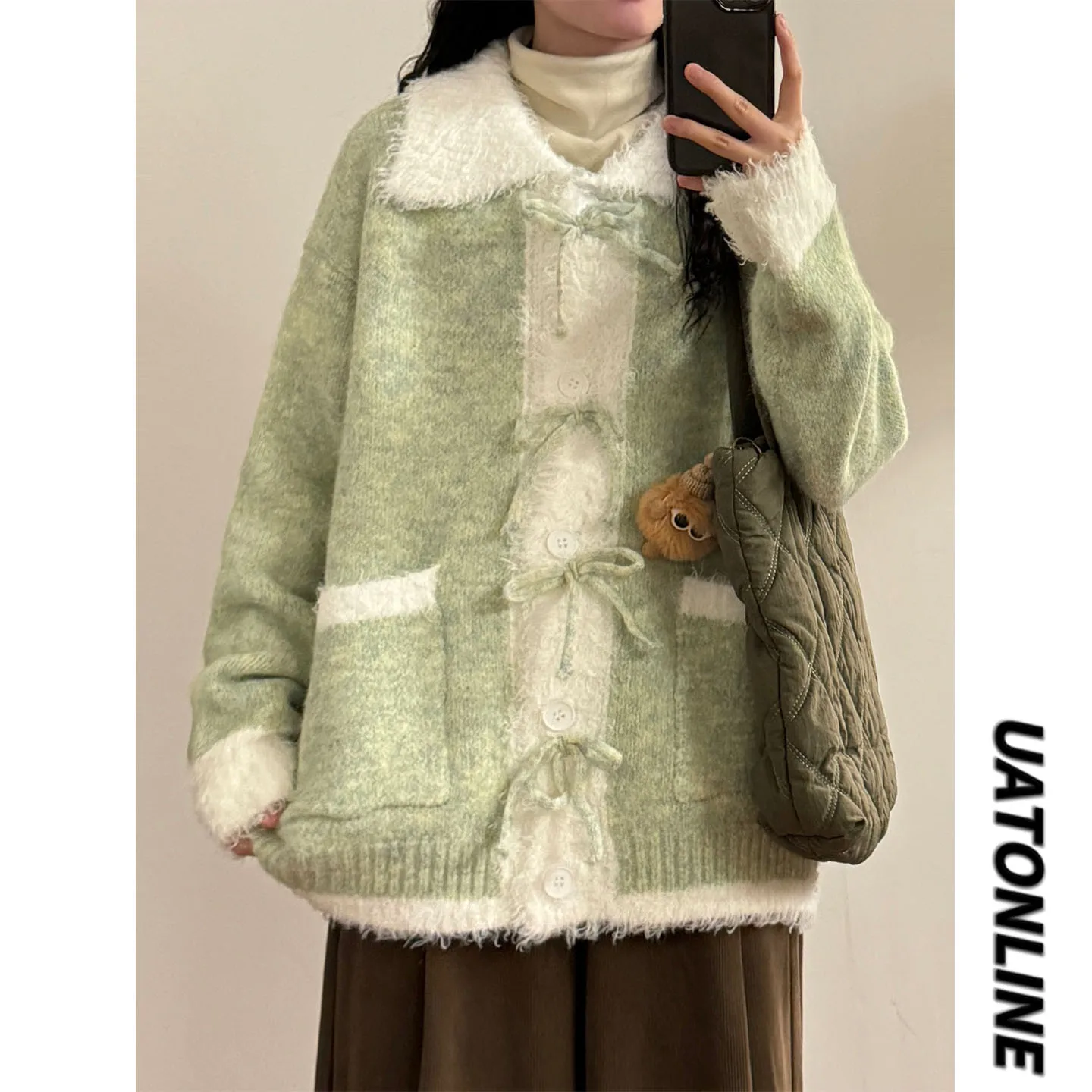 

Кардиган-свитер UATONLINE: осенне-зимний, в американском ретро-стиле, мягкий, свободный, с цветными вставками, модный, универсальный, от ведущего бренда.