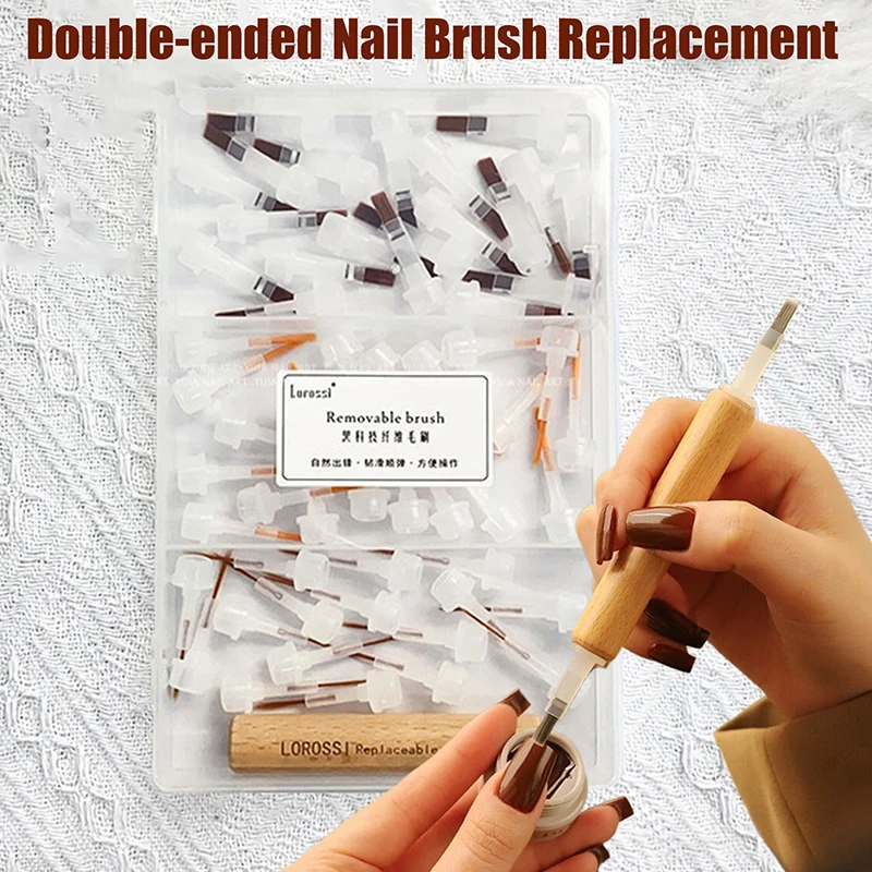 40/60 Pcs Nail Polish Brush With Double Head Pen Can Replacement Head Brush Nail Brush Liquid Applicators Manicure Tools