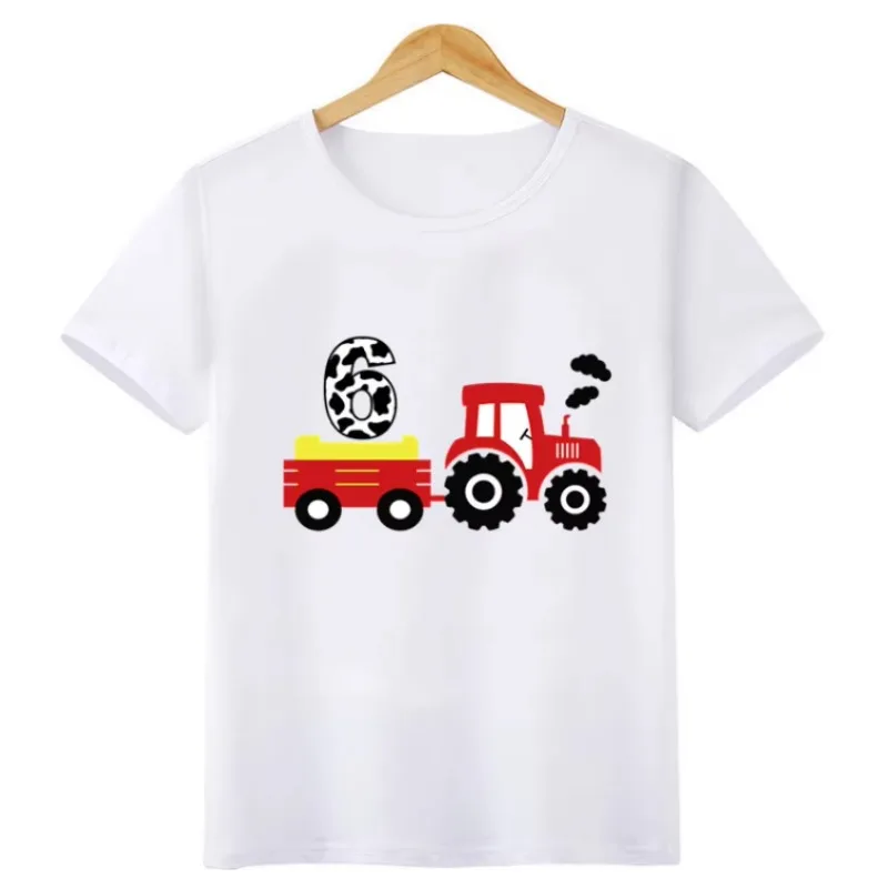 Cute Tractor Car Pulling Cartoon Boys T-shirt 1-8Years Birthday  Kids T shirt Baby Girl Clothes