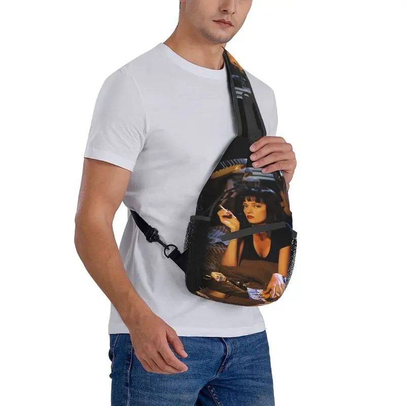 Fashion Pulp Fiction Mia Wallace Sling Crossbody zaino uomo quintino Tarantino Movie Shoulder Chest Bags per l'escursionismo