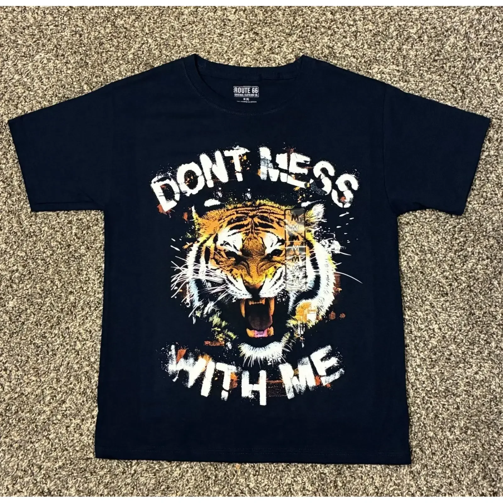 Route 66 Boys T Shirt Size M 8 Dark Navy Blue Tiger Don't Mess With Me vintage Washed streetwear Top For Everyday Wear Slightly