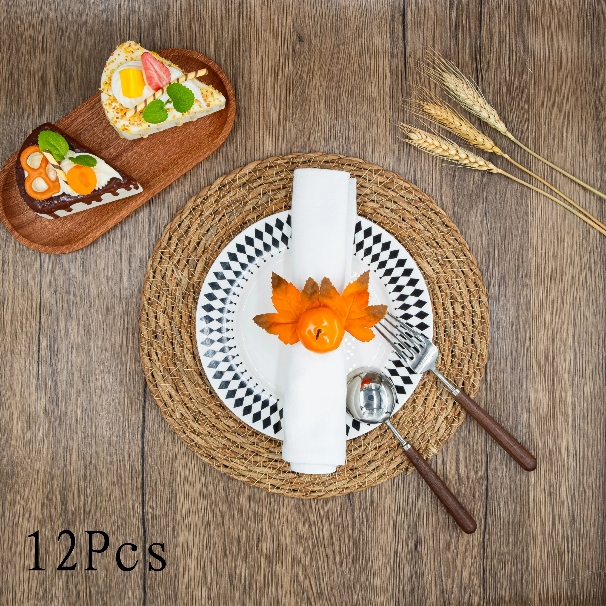 12pcs Handmade Pumpkin Napkin Rings - Autumn Thanksgiving Halloween Party Decorations, Vibrant Orange & Red Fall Foliage Design