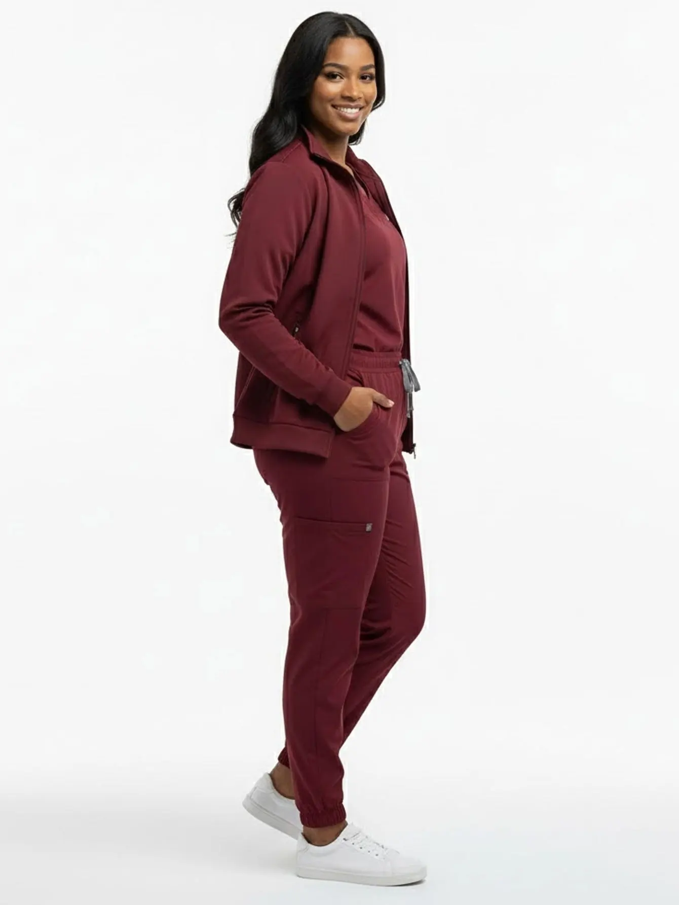 Conjunto de esfoliante unissex de 3 peças: jaleco grosso de manga comprida, top de calças jogger – Uniforme de outono para laboratório de enfermeiras