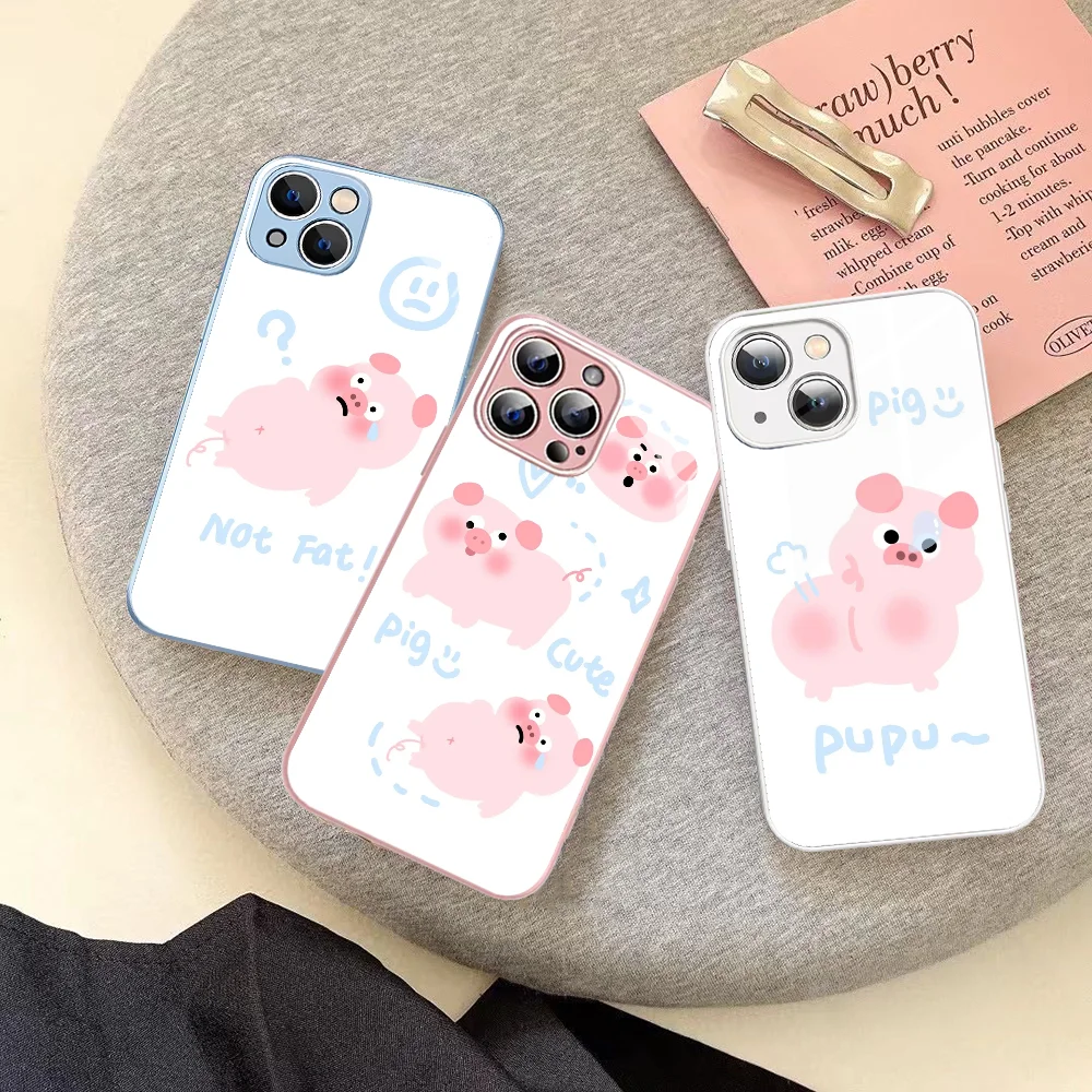 

Cute Funny Peppas Pig Phone Case Tempered Glass For Iphone 14 13 12 11 Pro Mini XS MAX 14Plus X XS XR Fundas