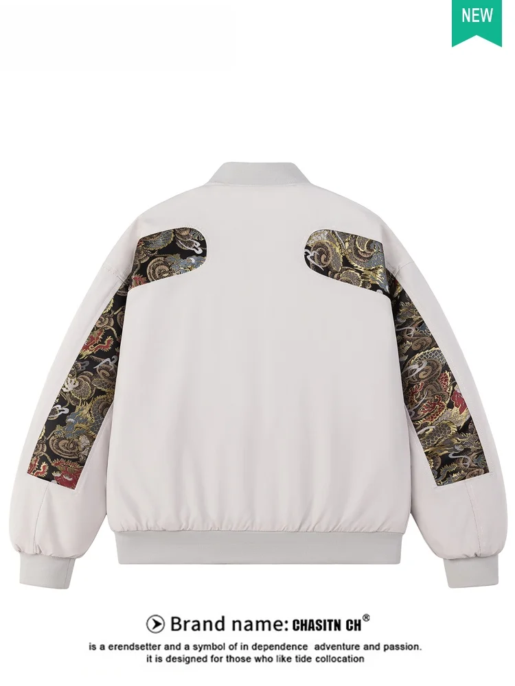 

Retro Ethnic Sle Men's Flight Jaet Autumn Winter New Heavy Embroidery Baseball Coat Loose Couple Outerwear Faion Urban