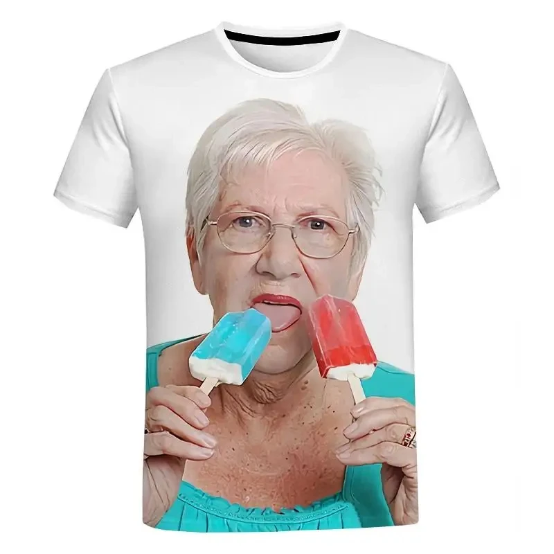 2024 Summer Creative Funny Ladies Licking Red Popsicle 3D Printed T-Shirt Cute Granny Funny Popsicle T-Shirt Casual Loose Tops