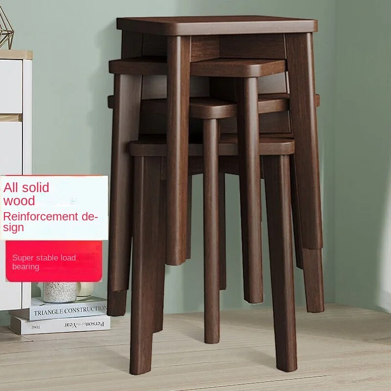 

Household High Bench, Solid Wood Small Stool, Square Stool, Soft-covered Wood Stool, Stackable Dining Table Stool