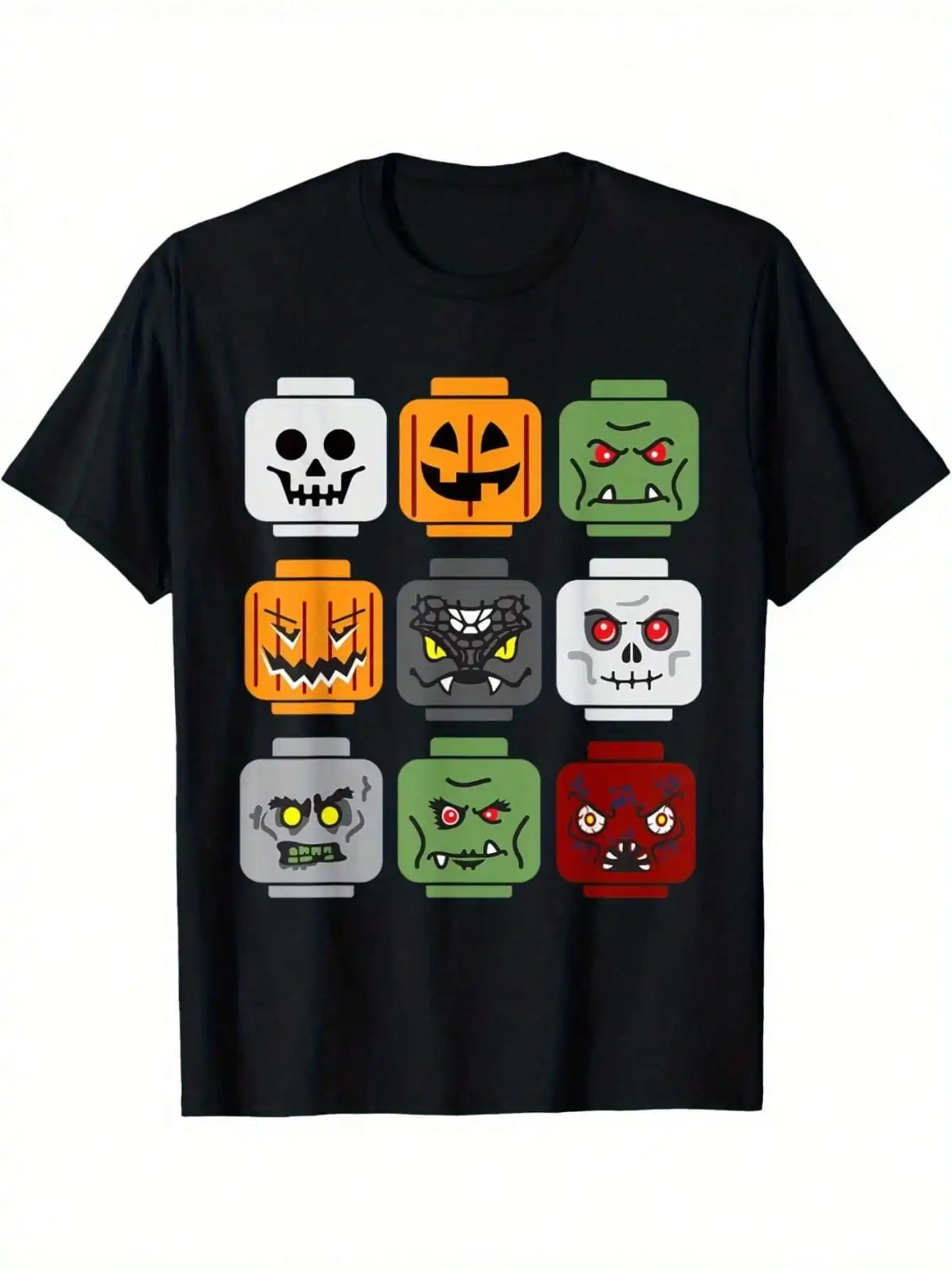 

Halloween series, 1 piece, 100% T-shirt, Halloween block head pumpkin ghost zombie, niche design printing,