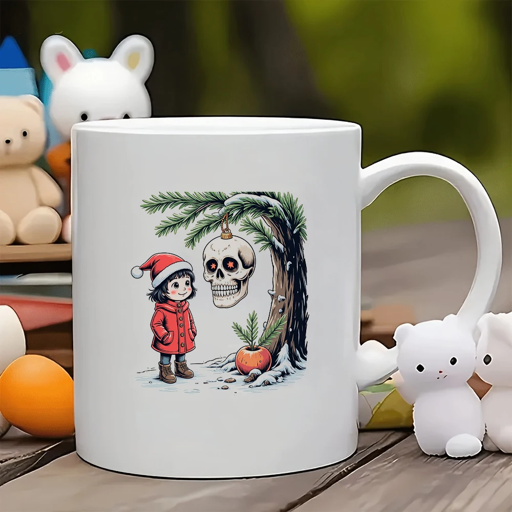 

11oz Mug + Holiday Ghost Illustration Cup - Christmas Gift Kids Water Cup Family Office Creative Coffee Cup