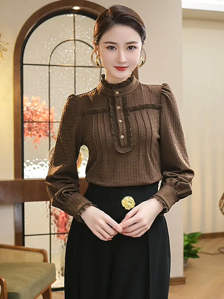 الراقية القمصان الأوروبية العصرية الجديدة النمط الصيني الملابس النسائية ضئيلة وفريدة من نوعها الكتف الأعلى