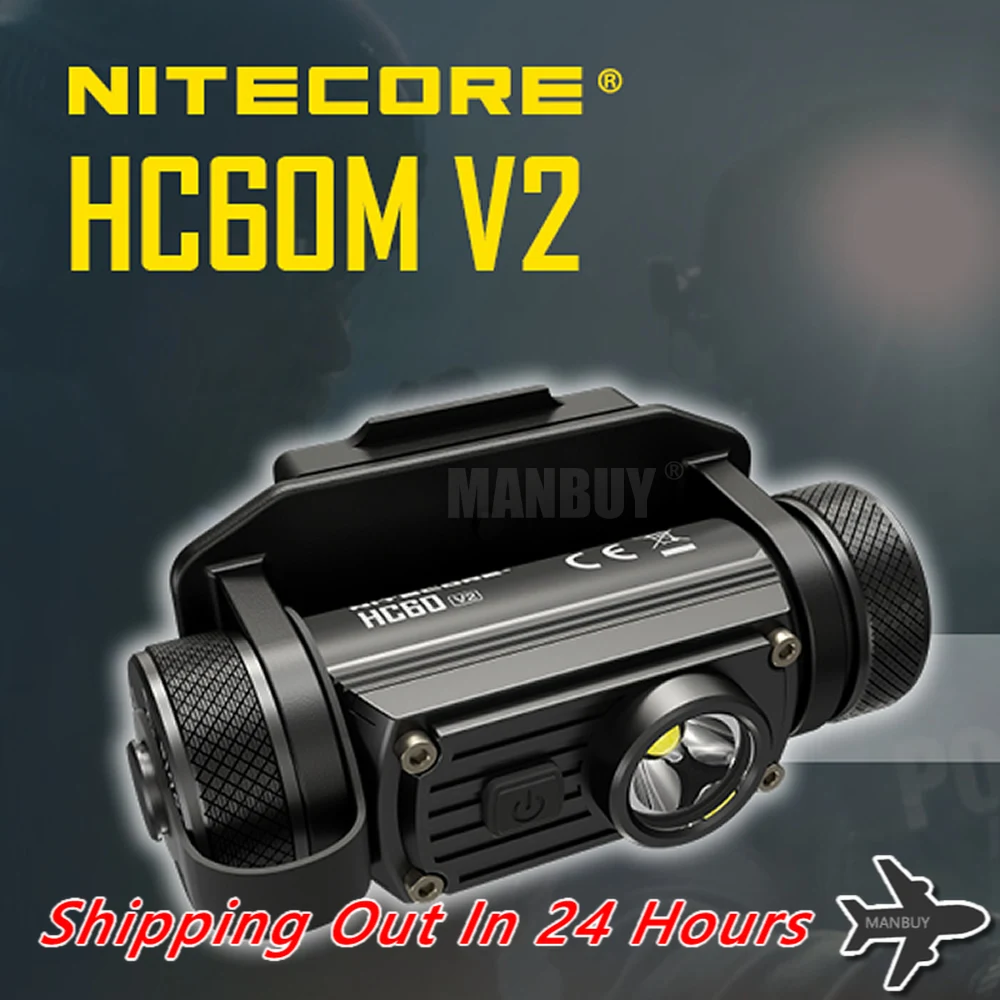 2025 Nitecore HC60Mv2 1200Lumen Helmet Light USB-C Rechargeable NVG Mount 3400mAh 18650 Battery Hunting Camping Fishing Headlamp