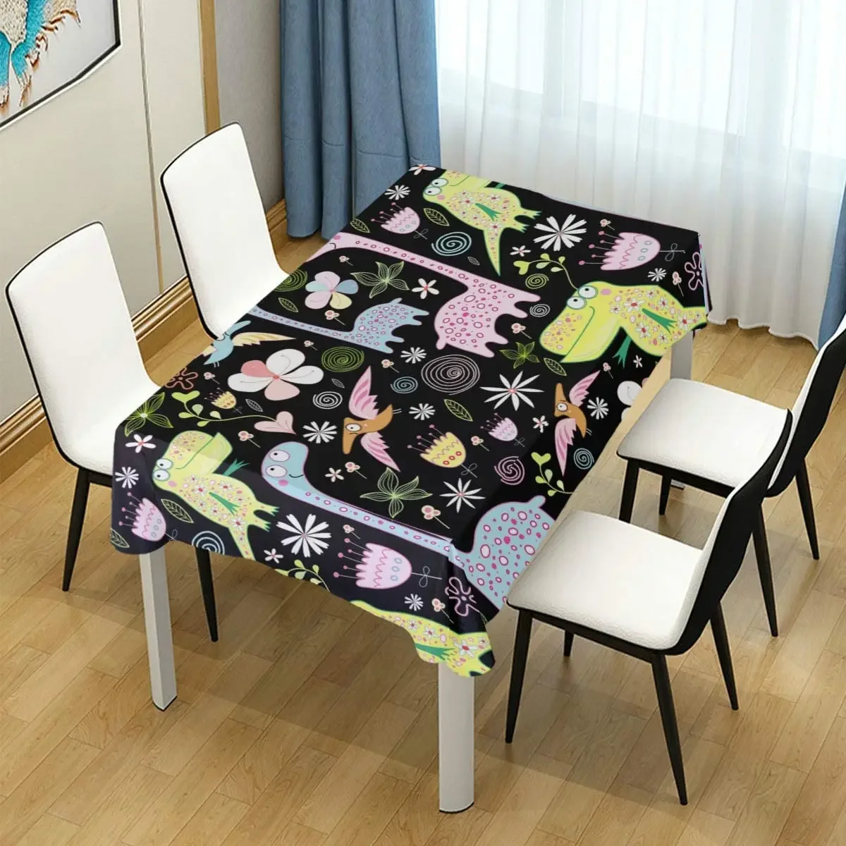 Unique Table Cloth Cute Cartton Dinosaurs Flowers Hearts Birds Rectangular Cover for Kitchen Dinning Tabletop Decoration Design