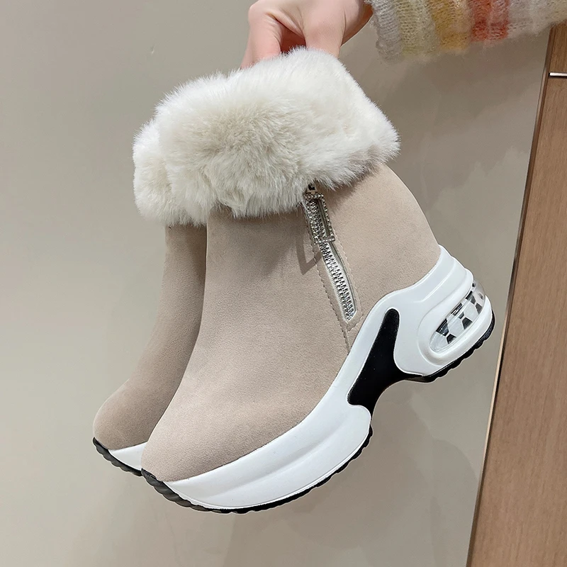 New Ankle Boot for Women Warm Plus Plush Winter Snow Boots Zipper Woman Shoe Internal Increasing Boots Botas Mujer