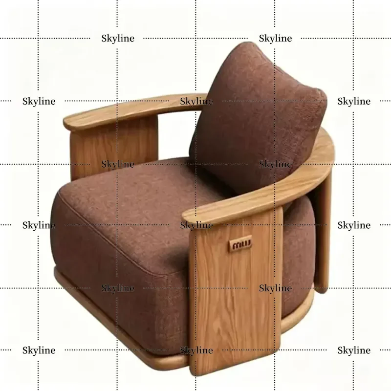 Ash Wood Solid Wood Single Sofa Chair Retro Style Fabric Luxury Custom Hotel Living Room Furniture