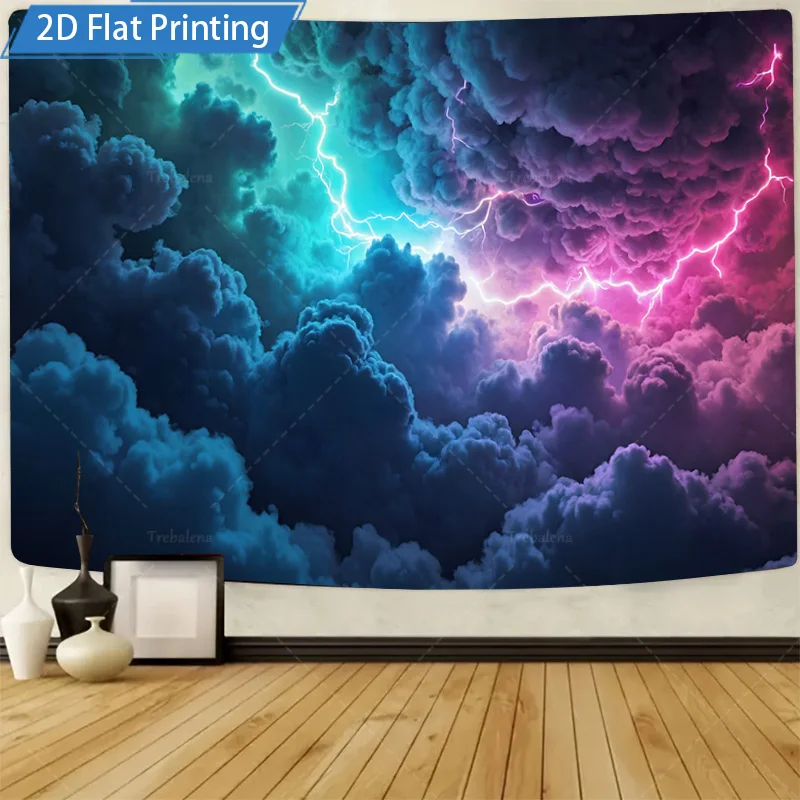 1pc Wall Tapestry Vibrant Storm Cloud Tapestry with Neon Lightning for Wall Decor