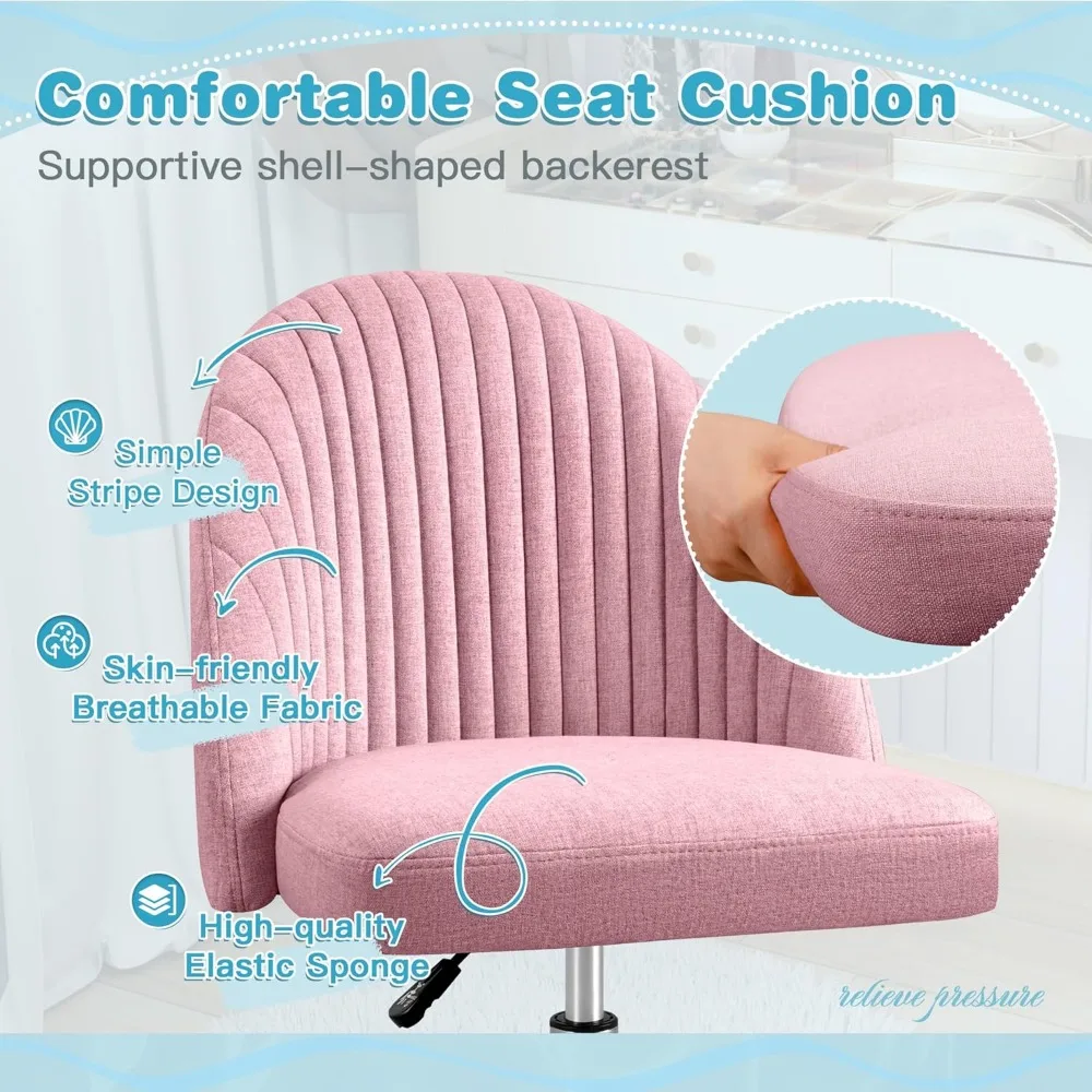 Office Chair Armless Cute Desk Chair Modern Adjustable Swivel Padded Fabric Vanity Task Computer Chair Home Office Desk Chairs