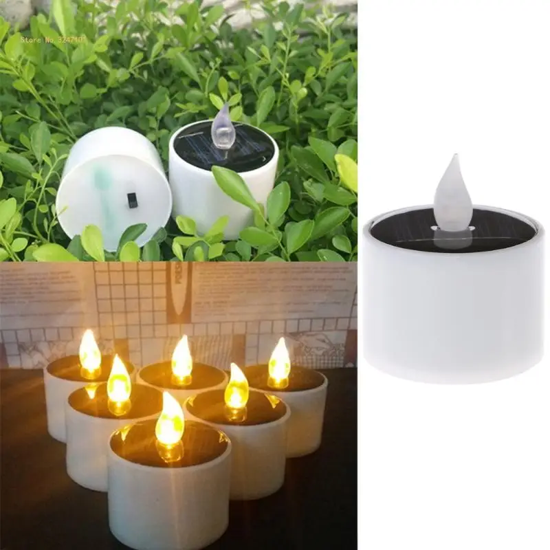 

Solar Powered LED Light Yellow Flicker Tea Lamp Festival Wedding Romantic Dropship