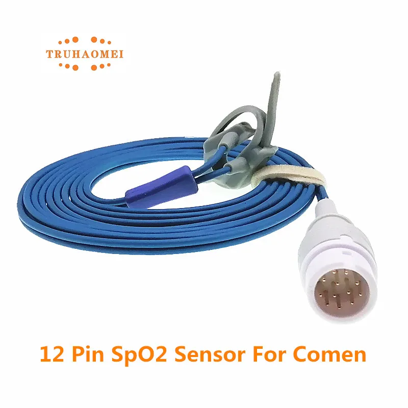 For Comen SpO2 Sensor Reusable 12 Pin Adult Pediatric Neonates Vet Clip Patient Monitoring C60 Star 8000 SAO2 Probe