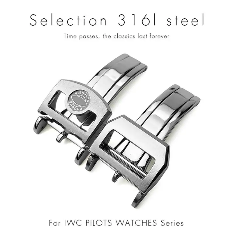 TINTAG 316L Stainless Steel Buckle For IWC Pilot Mark Portugieser Rose Gold Rubber Leather Watchband Folding Clasp