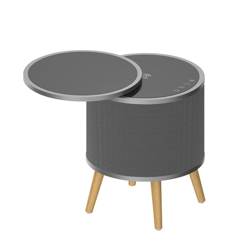 

Rotary Speaker Metal Coffee Desk Wireless Charging Table Bluetooth Speaker Wood New Products High Quality HD Stereo Sound