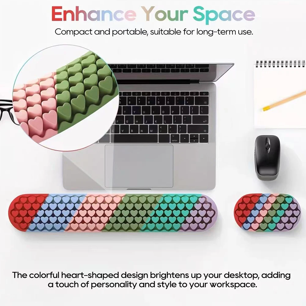 Heart Texture Silicone Keyboard Wrist Rest Ergonomic 3D Massage Wrist Support Pad Soft Rebound Hand Cushion for Office Computer