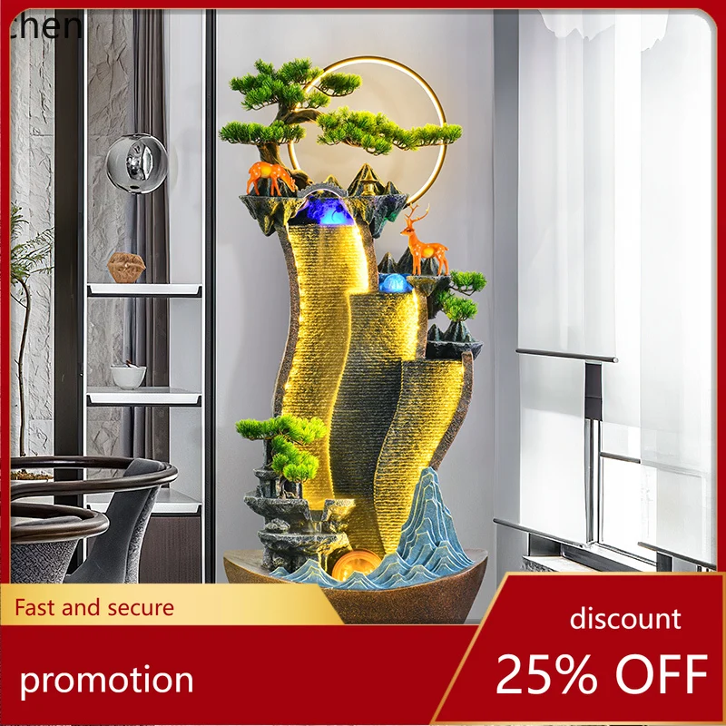 H1 large-scale floor-to-ceiling water makes money rockery fountain corner ornament lucky feng  wheel water feature decoration