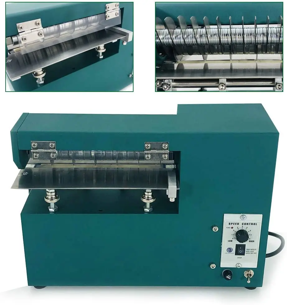 90W 110V Leather Cutting Machine Single-head Speed-regulating Leather Strip Cutting Machine w/5 Blades 20cm Cutting Shaft Length