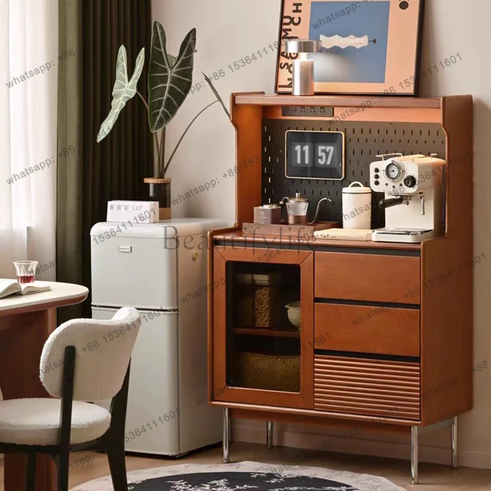 Medieval solid wood dining side cabinet contrasting color storage living room coffee and tea cabinet household