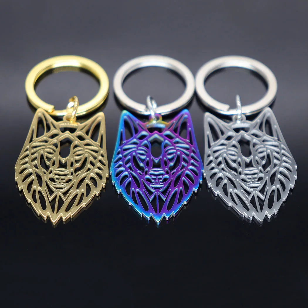 2024 new fashion stainless steel Wolf head pendant key chain temperament all match animal key chain men and women accessories ac