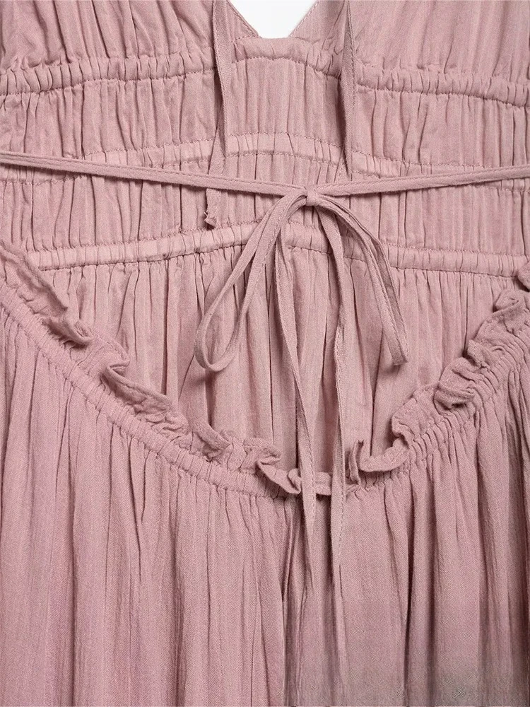 KONDALA-vestido Sexy de color rosa liso para mujer, vestido largo drapeado sin mangas, moda 2025, vestido de playa sin espalda para vacaciones de primavera y verano