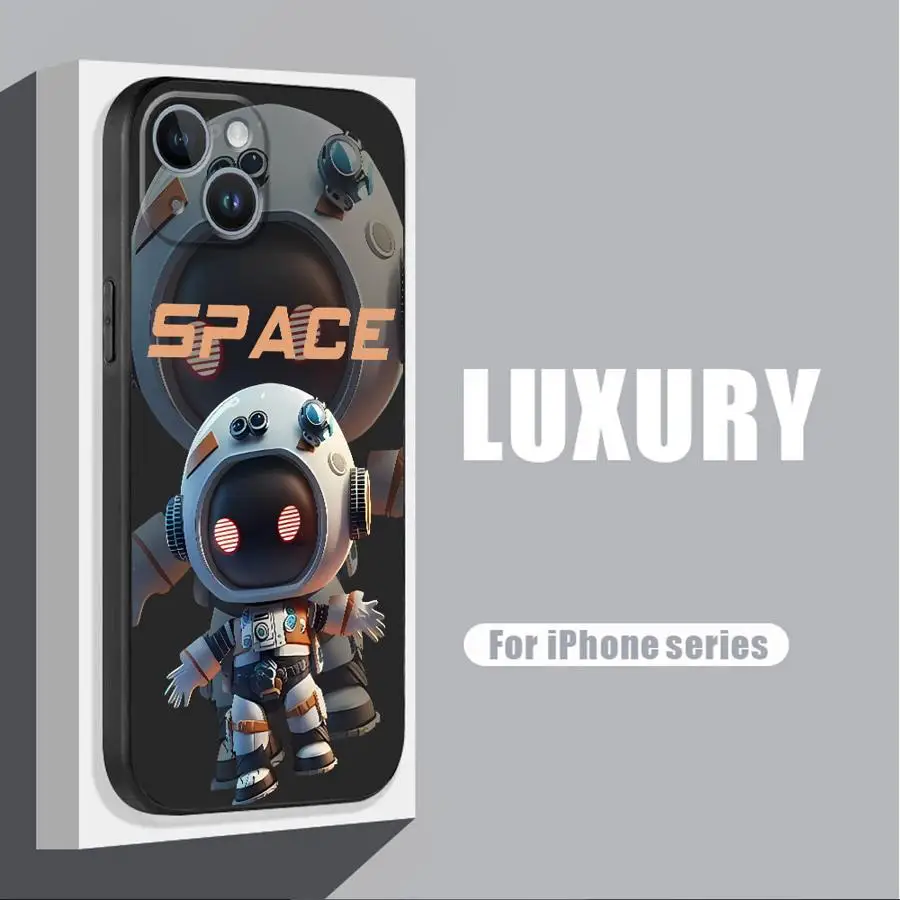 Luxury Space Astronaut Phone Case for iPhone 16 Pro 13 Pro 14 XR 12 Mini 15 Pro Max XS X 7 8 SE 11 13pro Cover Black Soft