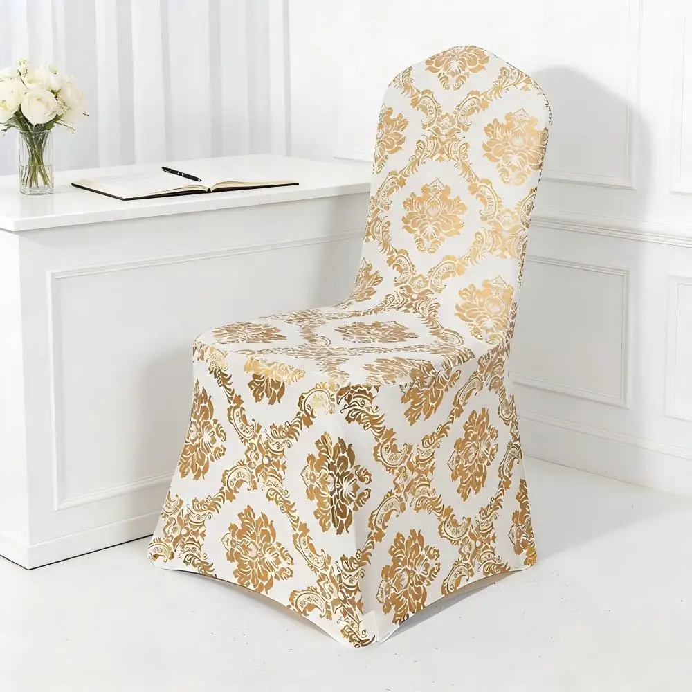 Wedding Decoration Spandex Chair Covers Bronzing Gold Silver Flower Print Washable Stretch Chair Cover Birthday Party Holiday