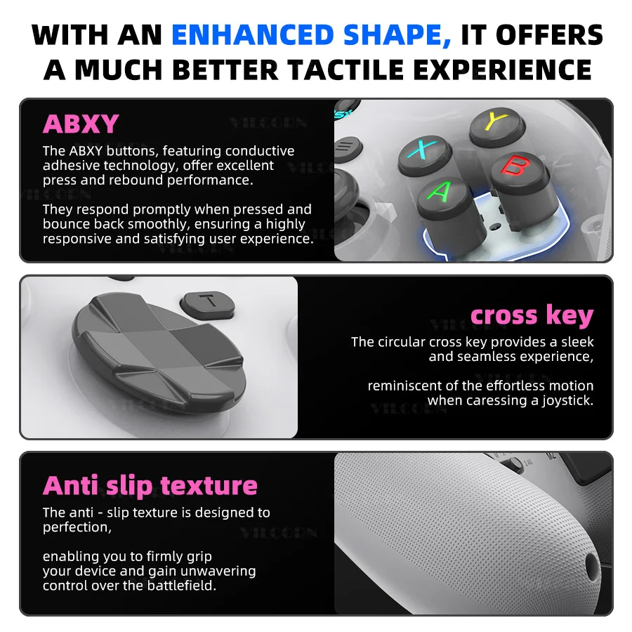 وحدة تحكم في الألعاب اللاسلكية VILCORN G6 للهواتف الذكية التي تعمل بنظام iOS/Android ووسادات ألعاب متوافقة مع البلوتوث للكمبيوتر/عصا التحكم الروك لقاعة التبديل