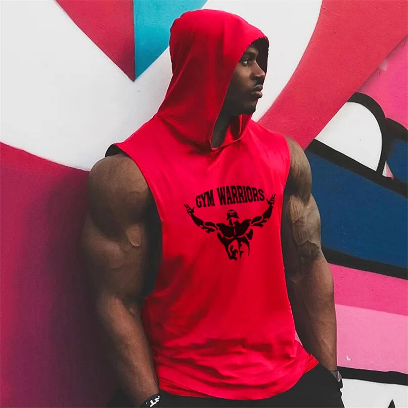 Summer Casual Bodybuilding Hoodies Gym Running Sport Tank Tops Loose Cotton Breathable Pullover Hoody Mens Fitness Muscle Shirts