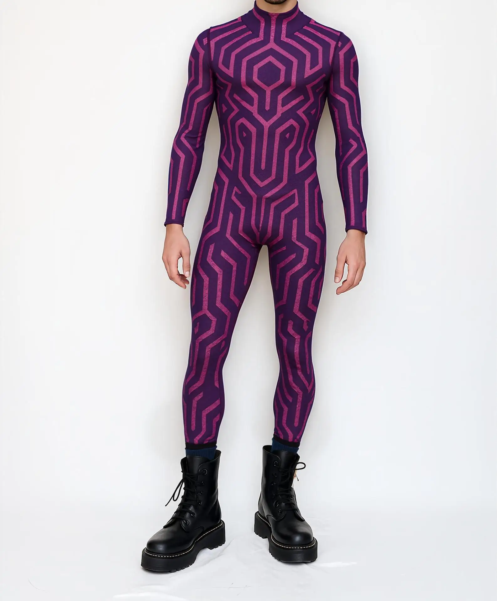 Bunter Kunstdruck Herren Feiertags-Party-Jumpsuit Erwachsenen Bühnen-Performance-Bodysuit Halloween Cosplay Karneval Radsport Zentai – Detail 10