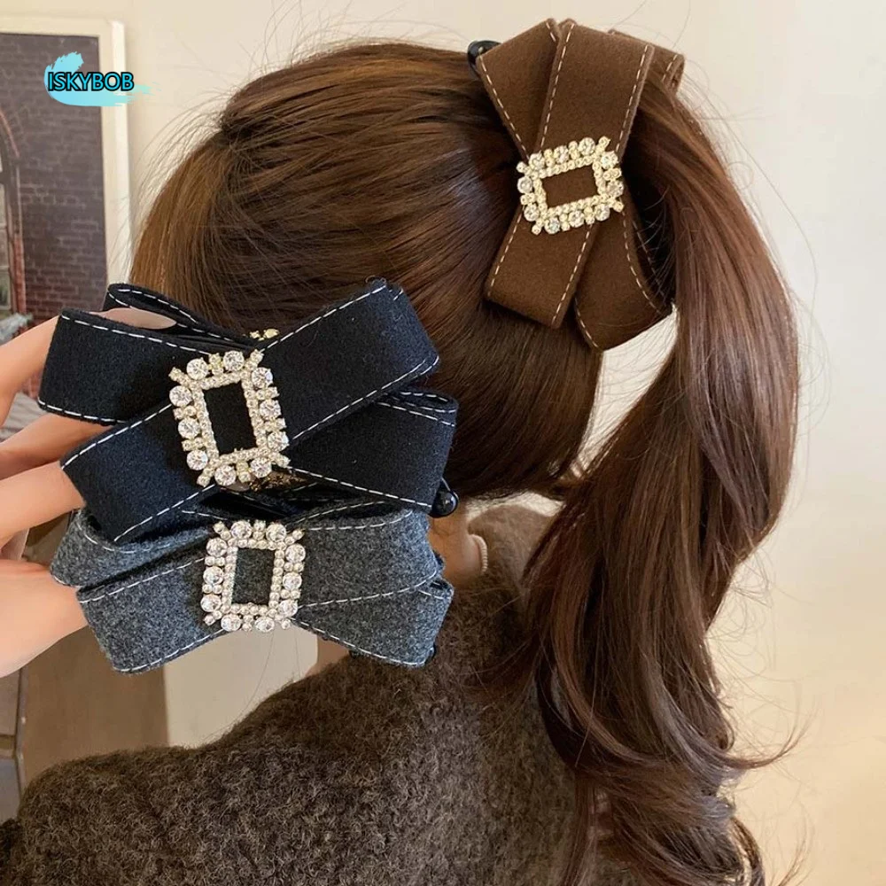 

Elegant Bow Banana Clip Korean Style Plastic Women Vertical Clip Square Rhinestone Multi-layered Ponytail Holder for Gifts