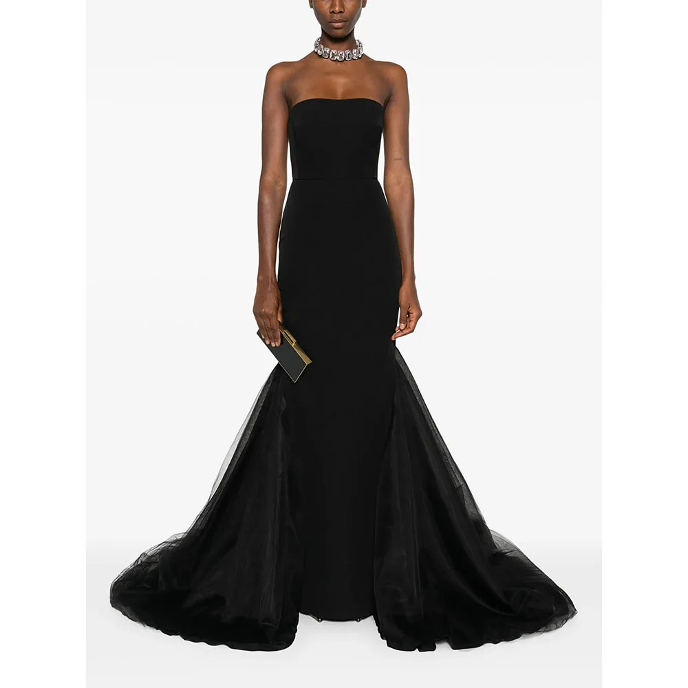 

Black Evening Dress Strapless Sleeveless Evening Gowns Jersey Mermaid Floor Length Formal Occasion Prom Dresses Customized 2025