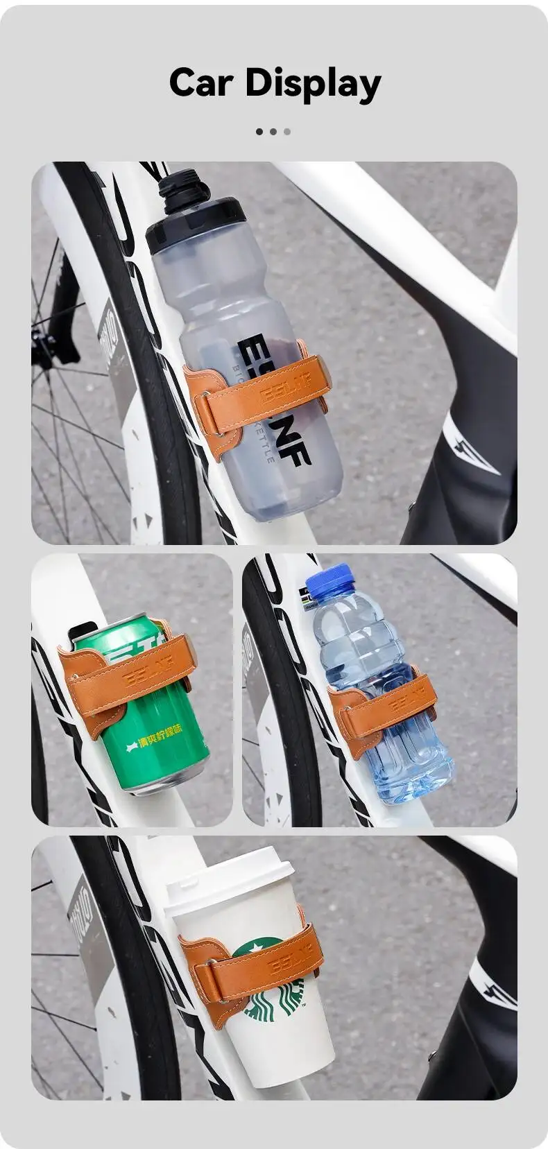 ESLNF Fahrradflaschenhalter, Retro-Stil, Rindsleder, Aluminiumlegierung, verstellbare Breite, Getränkehalter für Mountainbike, Rennrad, Faltrad – Detail 9