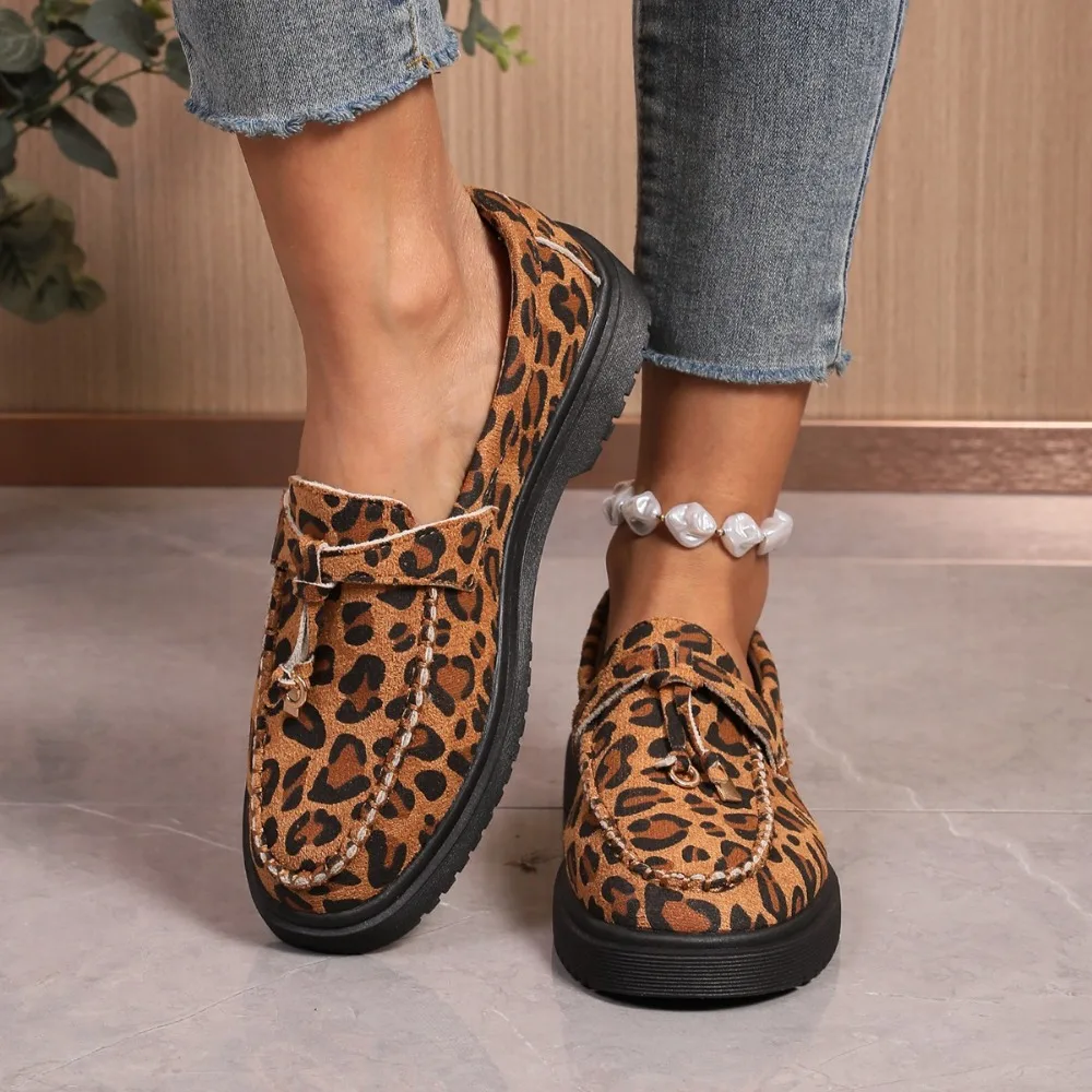 

Women Sneakers Fashion Leopard Patchwork Slip-on Loafers Shoes Women Chunky Heel Platform New Casual Plus Size Sneakers Women
