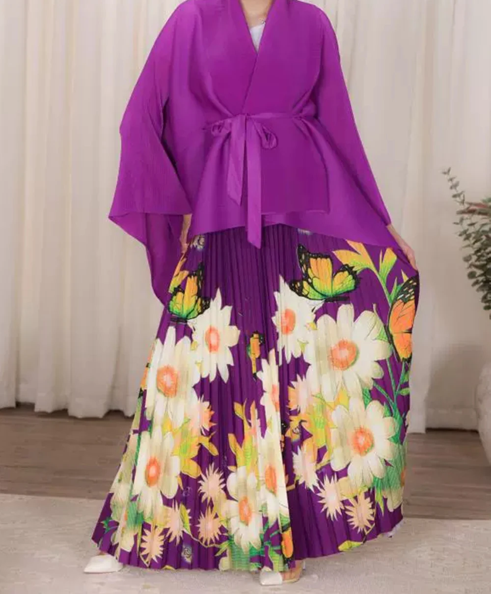 Naher Osten plus Größe Damen High-End zweiteiliger Rock Faltenstrickjacke bedruckter Rock Mode Faltenrock-GZXX1024