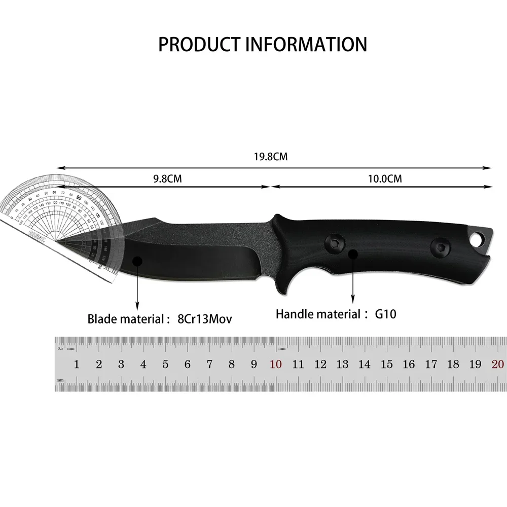 Outdoor Tactical Knife Fixed Blade Knife Stonewashed 8Cr13Mov Blade G10 Handle High Quality Survival Camping EDC Hiking Tool