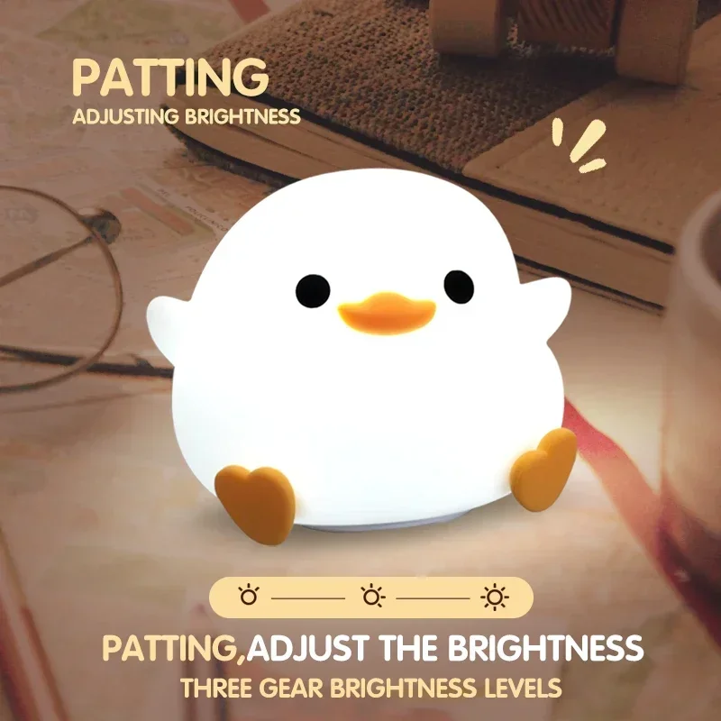 

k Silicone LED Bedside Lamp Night Light Cute Duck Dimmable Nursery Nightlight Rechargeable Baby Bedrooms Decoration