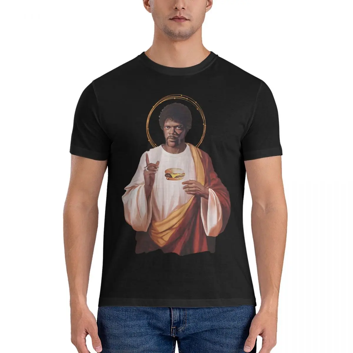 Saint Jules Winnfield  T Shirts Samuel L. Jackson Casual Tee Shirt Short Sleeve Crew Neck T-Shirt Pure Cotton Graphic Clothing