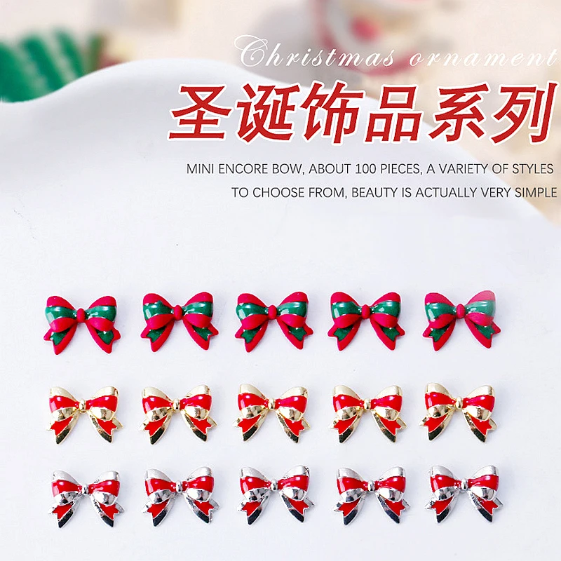 

5PCS Luxury Alloy 3D Christmas Nail Art Decoration Bow Tie Charms Accessories Ribbon Bowknot Parts For Nails Supplies Material